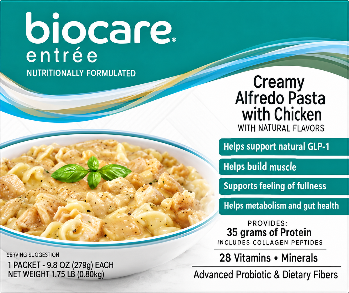 BioCare Creamy Alfredo with Ch'ken Entree GLP-1 Support | 35g Protein | 3 Boxes, 15 Total Servings