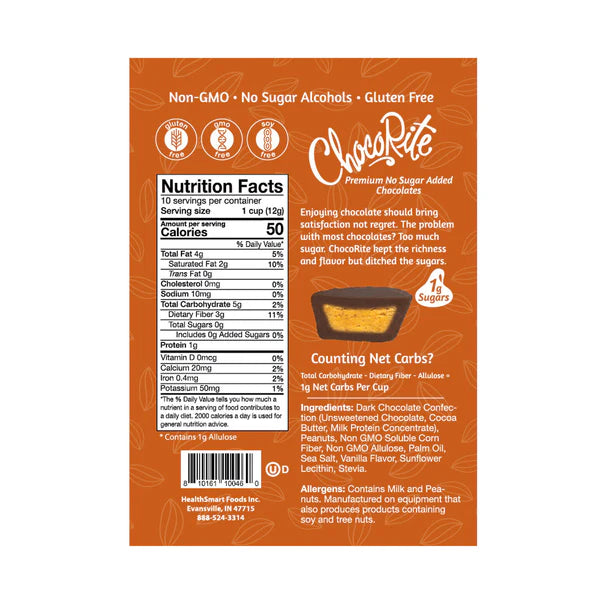 Chocorite Dark Chocolate Peanut Butter Cups | Keto-Friendly (8 ct)
