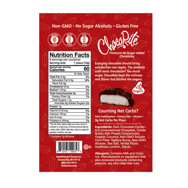 ChocoRite Dark Chocolate Coconut| Keto-Friendly (8 ct)