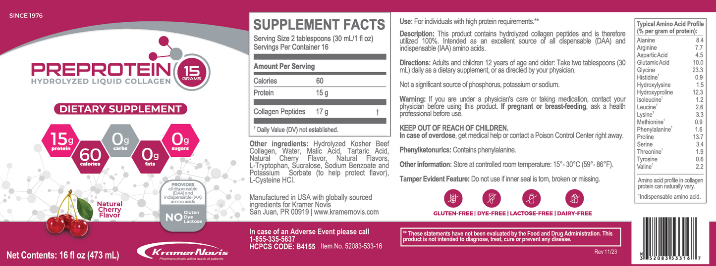 Pre-Protein 15 Cherry 16oz Bottle - Doctors Weight Loss