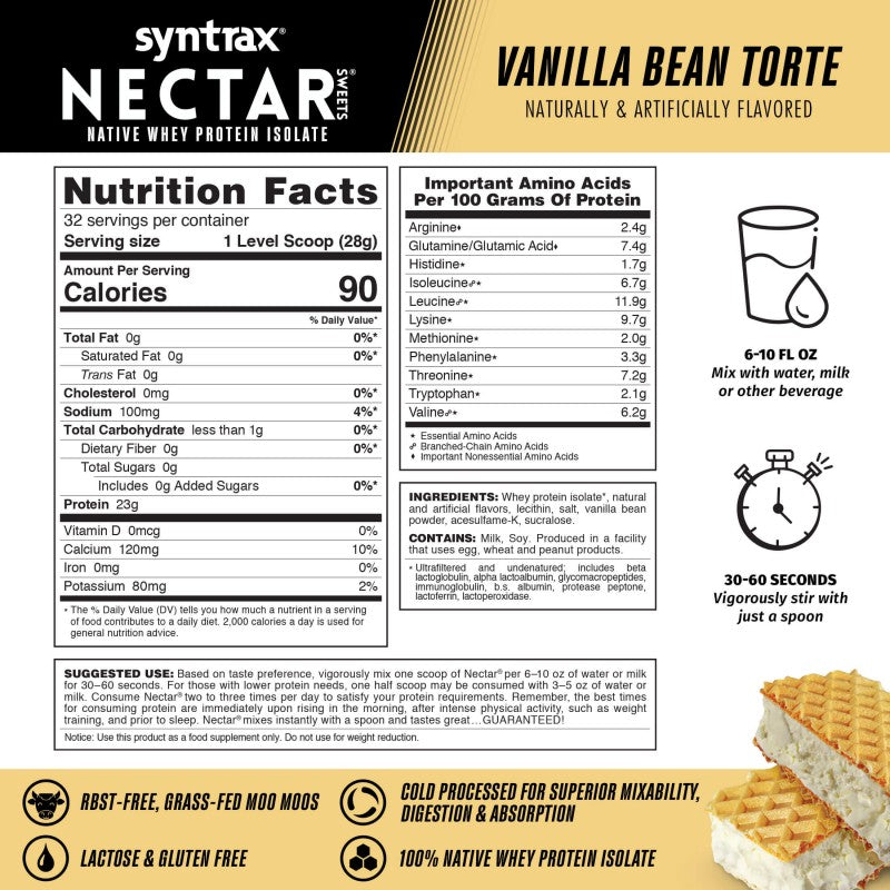 Syntrax Nectar 2lb Protein Powder - Vanilla Bean Torte (32 Serv)