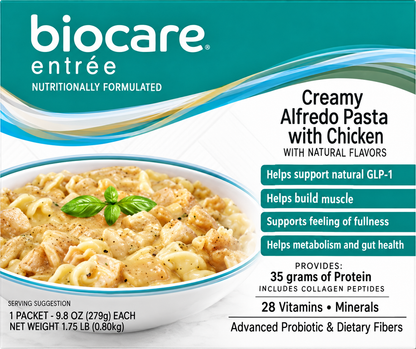 BioCare Creamy Alfredo with Ch'ken Entree GLP-1 Support | 35g Protein | 3 Boxes, 15 Total Servings