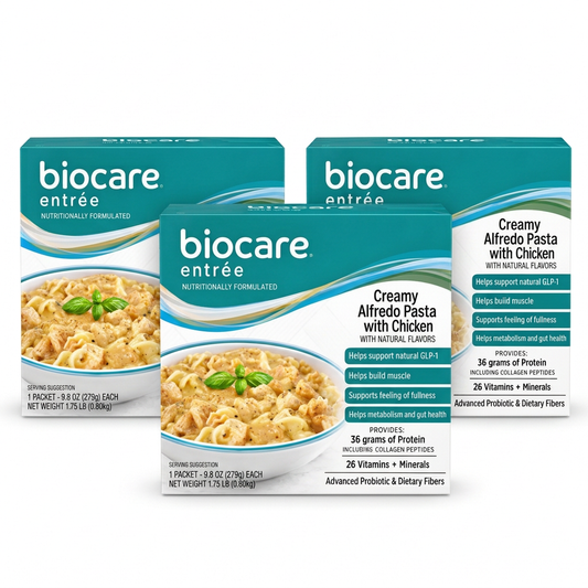 BioCare Creamy Alfredo with Ch'ken Entree GLP-1 Support | 35g Protein | 3 Boxes, 15 Total Servings