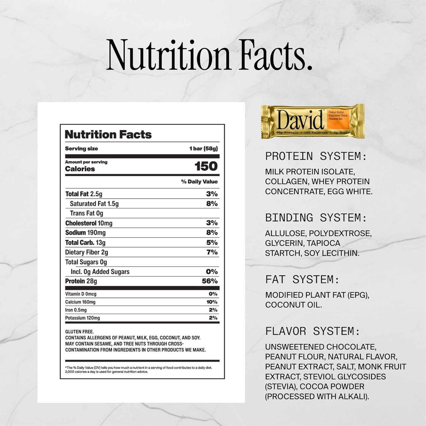 David Bars 28g High-Protein | Peanut Butter Chocolate Chunk (1ct)