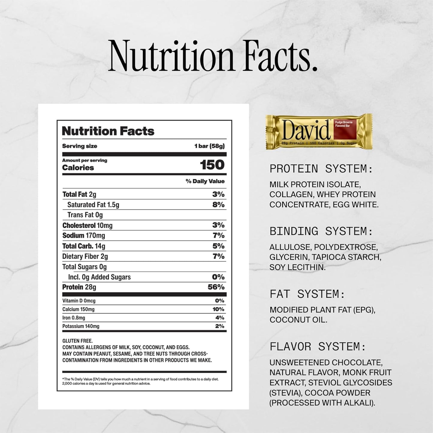 David Bars 28g High-Protein | Fudge Brownie (12ct)