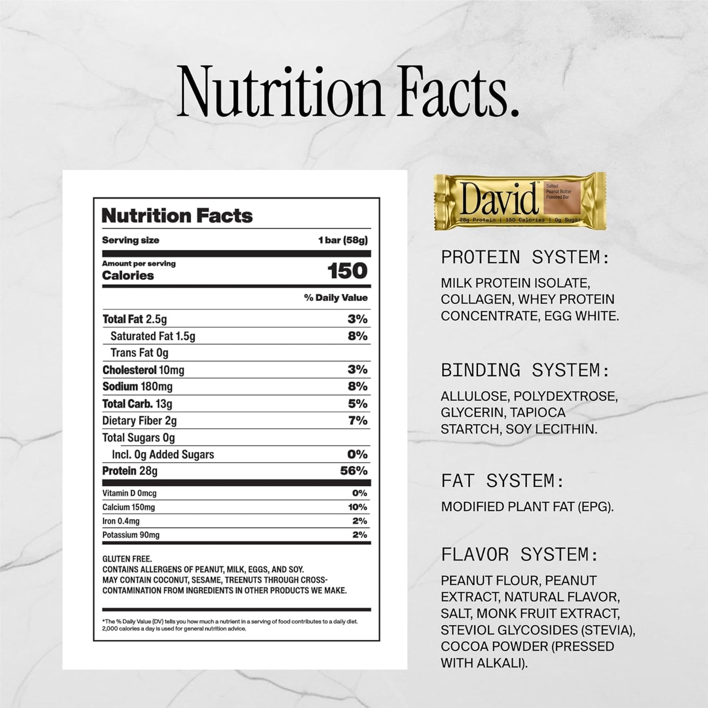 David Bars 28g High-Protein | Salted Peanut Butter (1ct)