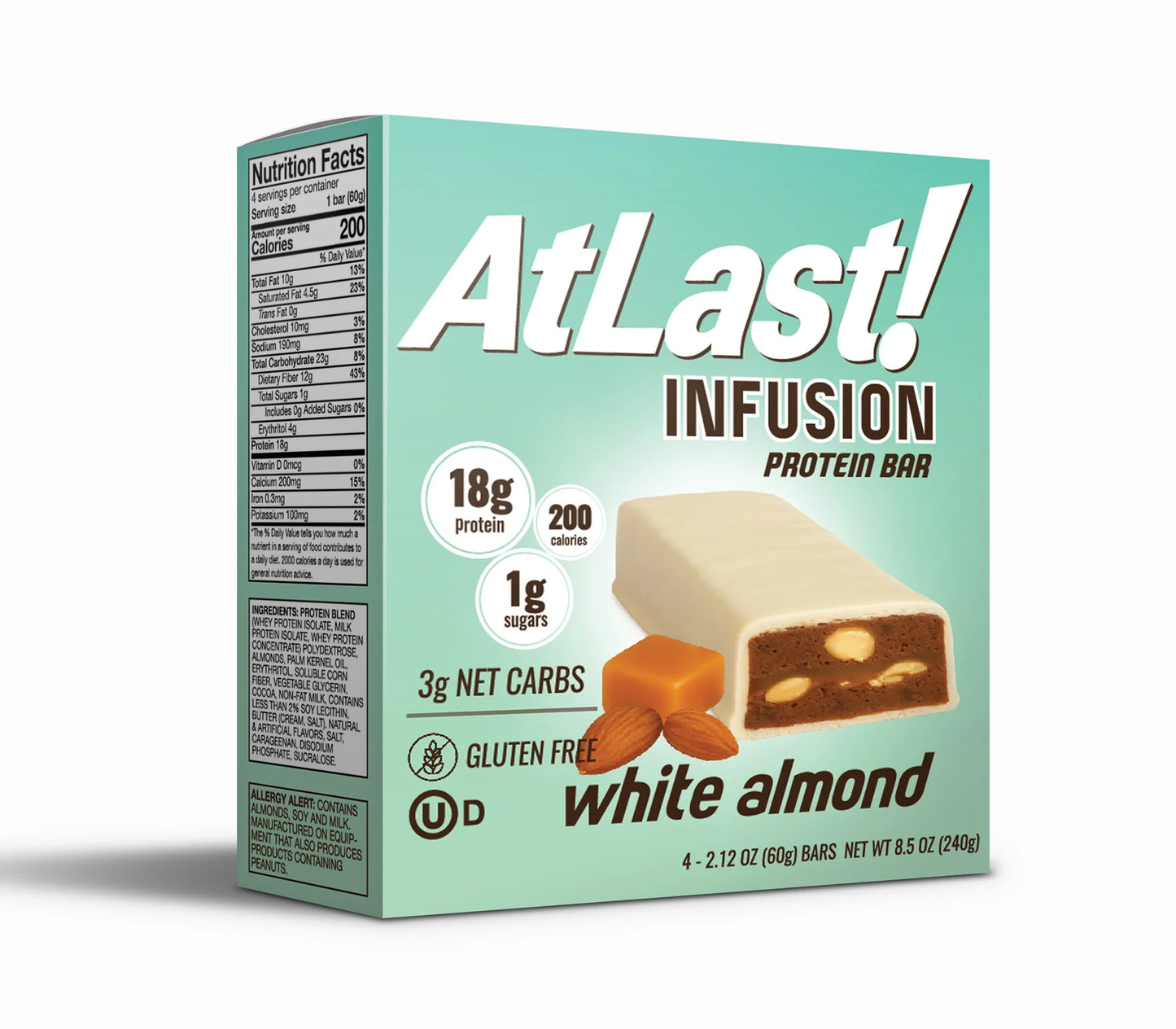 Atlast! Infusion White Almond 18g Protein Bars 4ct