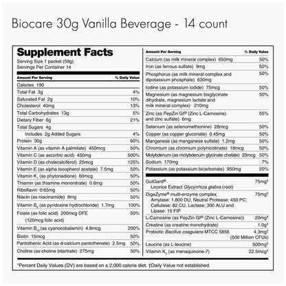 BioCare Vanilla Beverage GLP-1 Support | 30g Protein | 3 Boxes, 42 Total Servings