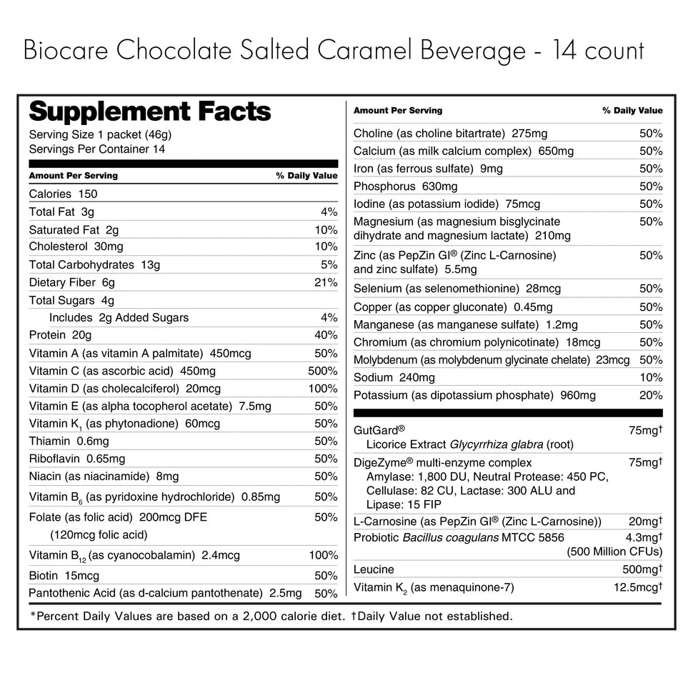 BioCare Chocolate Salted Caramel | GLP-1 Beverage | 20g Protein (14ct)