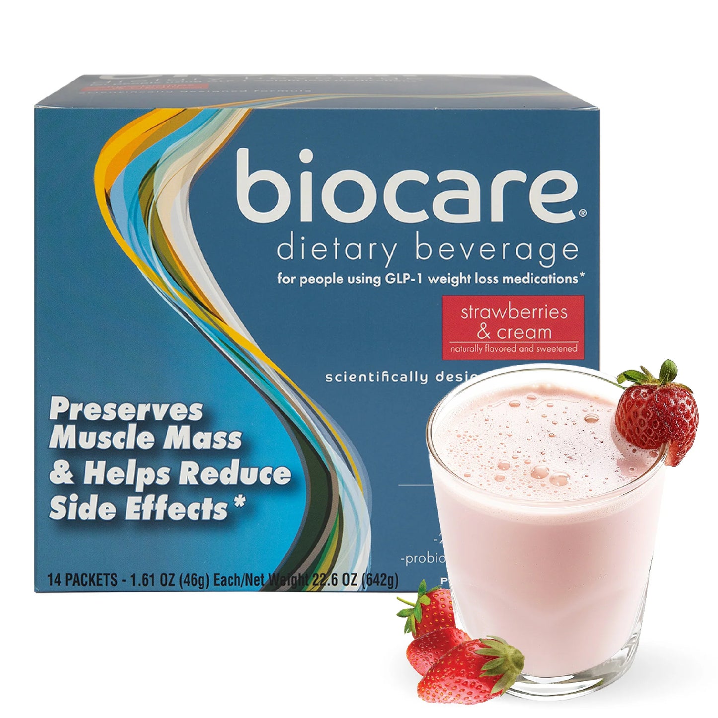 BioCare Strawberries & Cream | GLP-1 Beverage | 20g Protein (14ct)