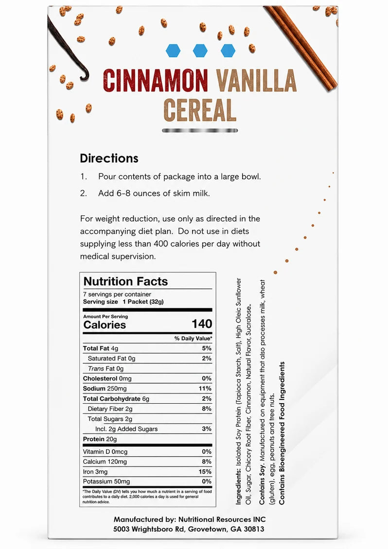 NutriWise Cinnamon Vanilla Cereal | 20g High-Protein Breakfast (7ct)