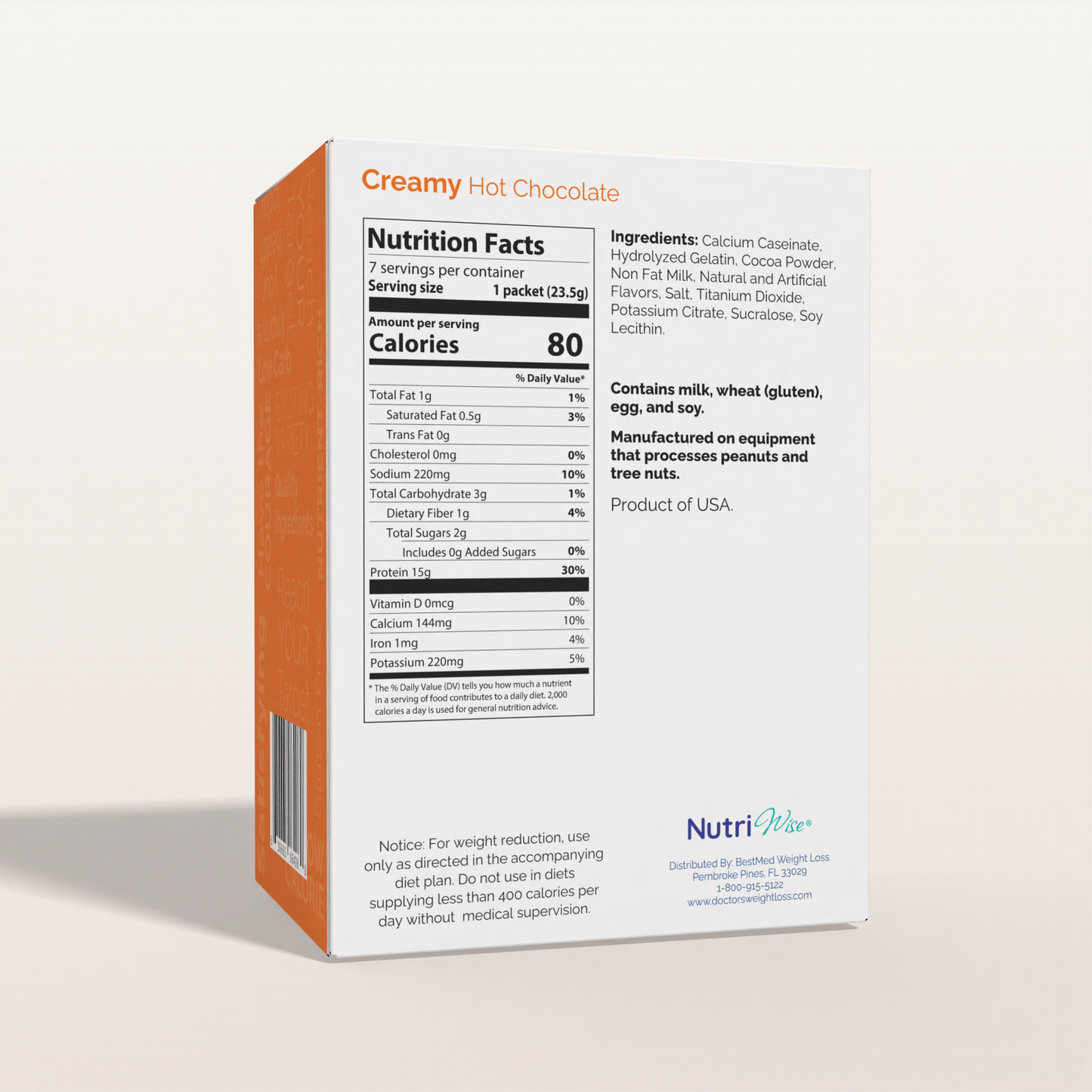 NutriWise Creamy Hot Chocolate High-Protein Drink (7ct)