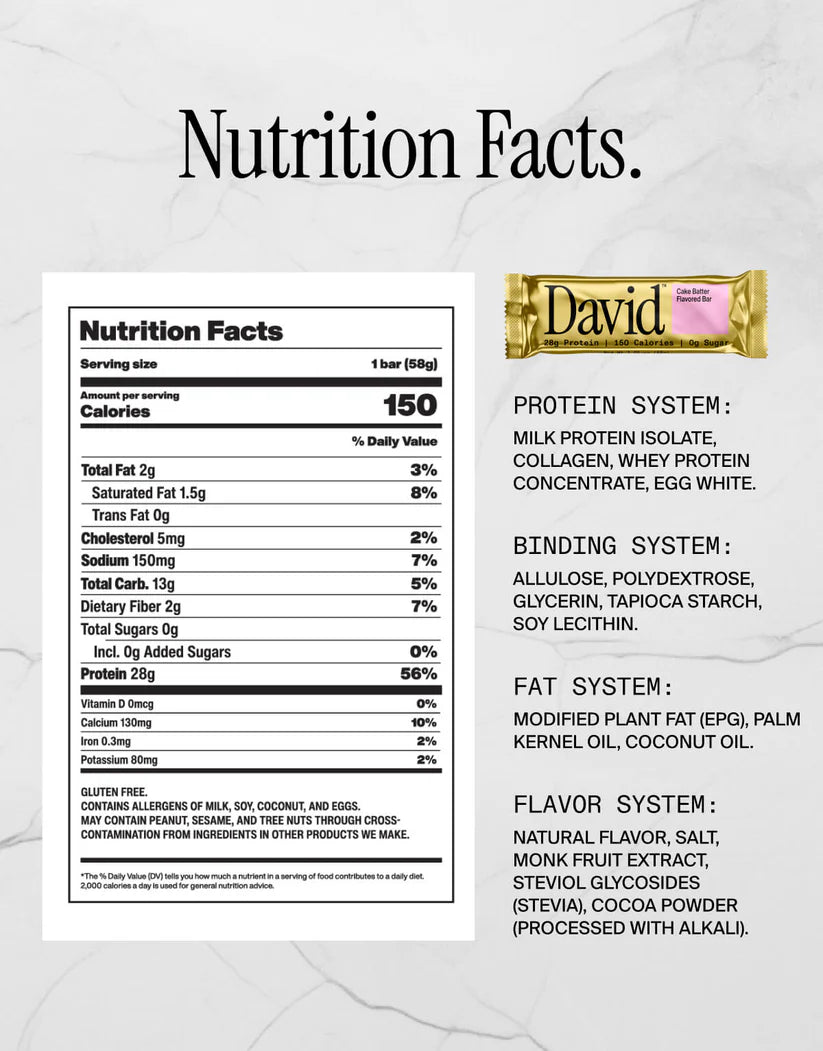 David Bars 28g High-Protein | Cake Batter (1ct)