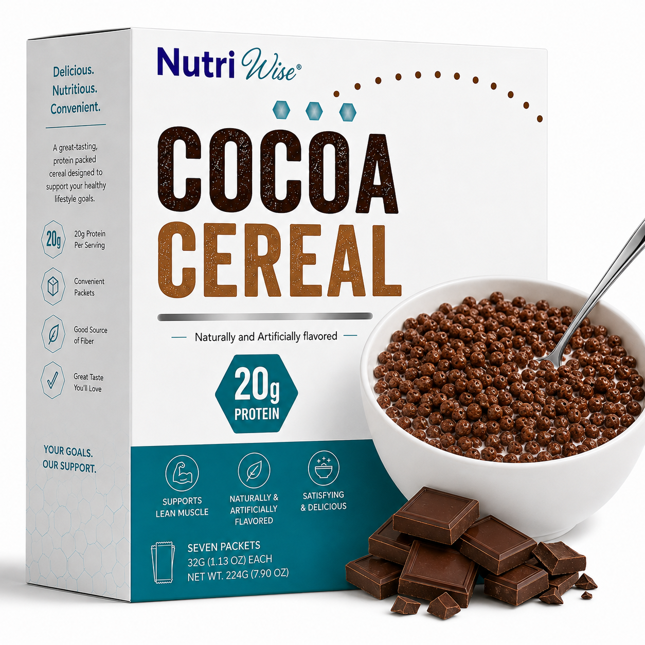 NutriWise Rich Cocoa Cereal | High-Protein Breakfast (7ct)