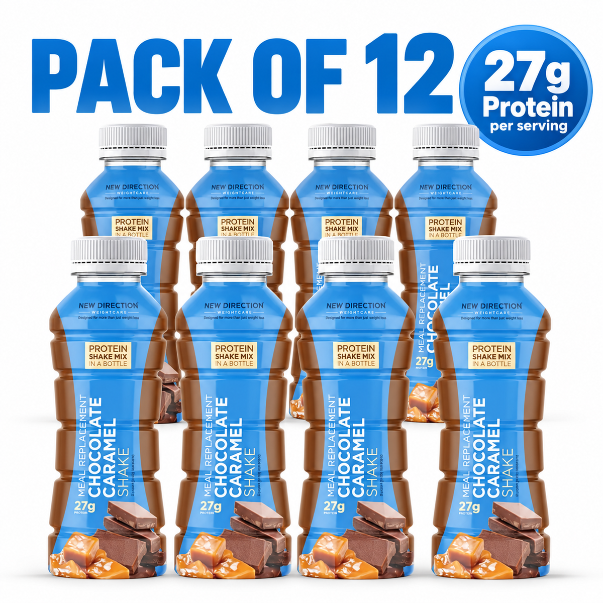 New Direction Chocolate Caramel 27g Protein Shake (12 bottles)
