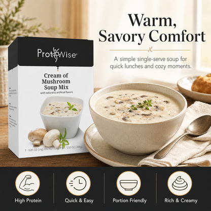 ProtiWise Cream of Mushroom Soup | High-Protein (7ct)