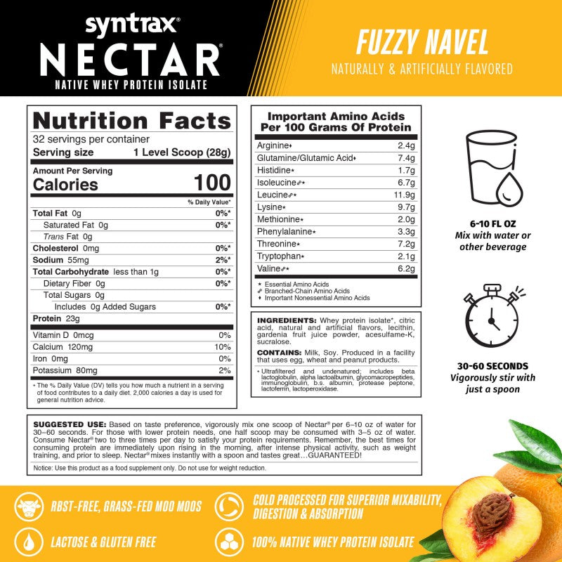 Syntrax Nectar 2lb Protein Powder - Fuzzy Navel (32 Serv)
