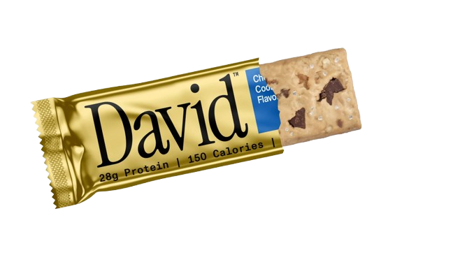 David Bars 28g High-Protein | Chocolate Chip Cookie Dough Bar (12ct) partially unwrapped
