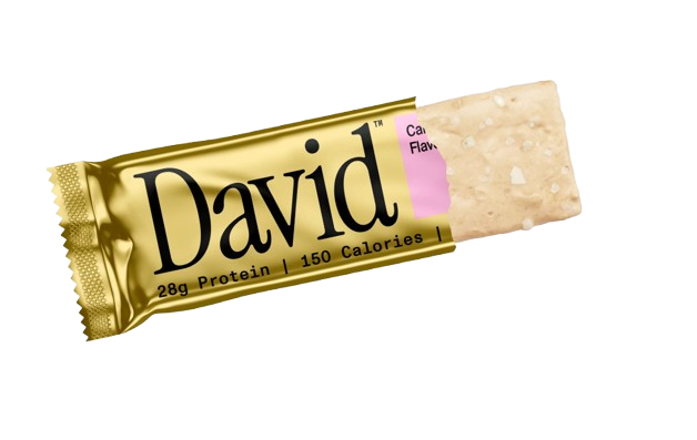 David Bars 28g High-Protein | Cake Batter Bar (12ct) partially unwrapped