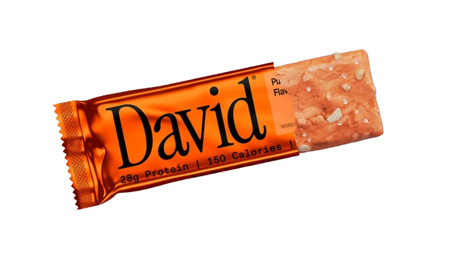 David Bars 28g High-Protein | Pumpkin Spice Bar (1ct) partially unwrapped