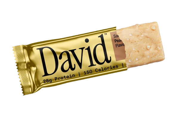 David Bars 28g High-Protein | Cake Batter Bar (12ct) partially unwrapped