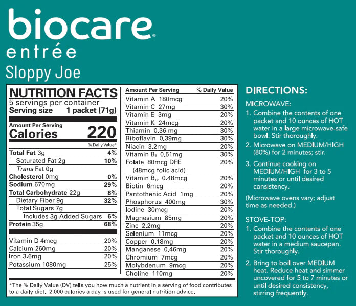 Biocare Sloppy Joe Entree | 35g High Protein Meal (1ct)