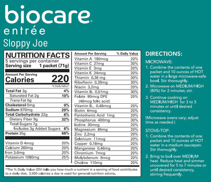 Biocare Sloppy Joe Entree | 35g High Protein Meal (1ct)