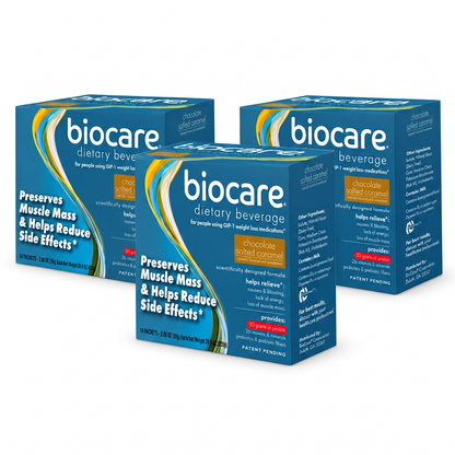 BioCare Chocolate Salted Caramel Beverage GLP-1 Support | 30g Protein | 3 Boxes, 42 Total Servings