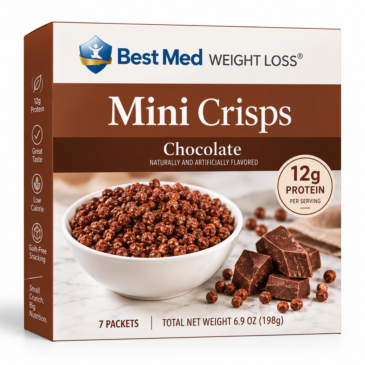 BestMed Chocolate Mini Crisps | 15g Protein | 7 packets