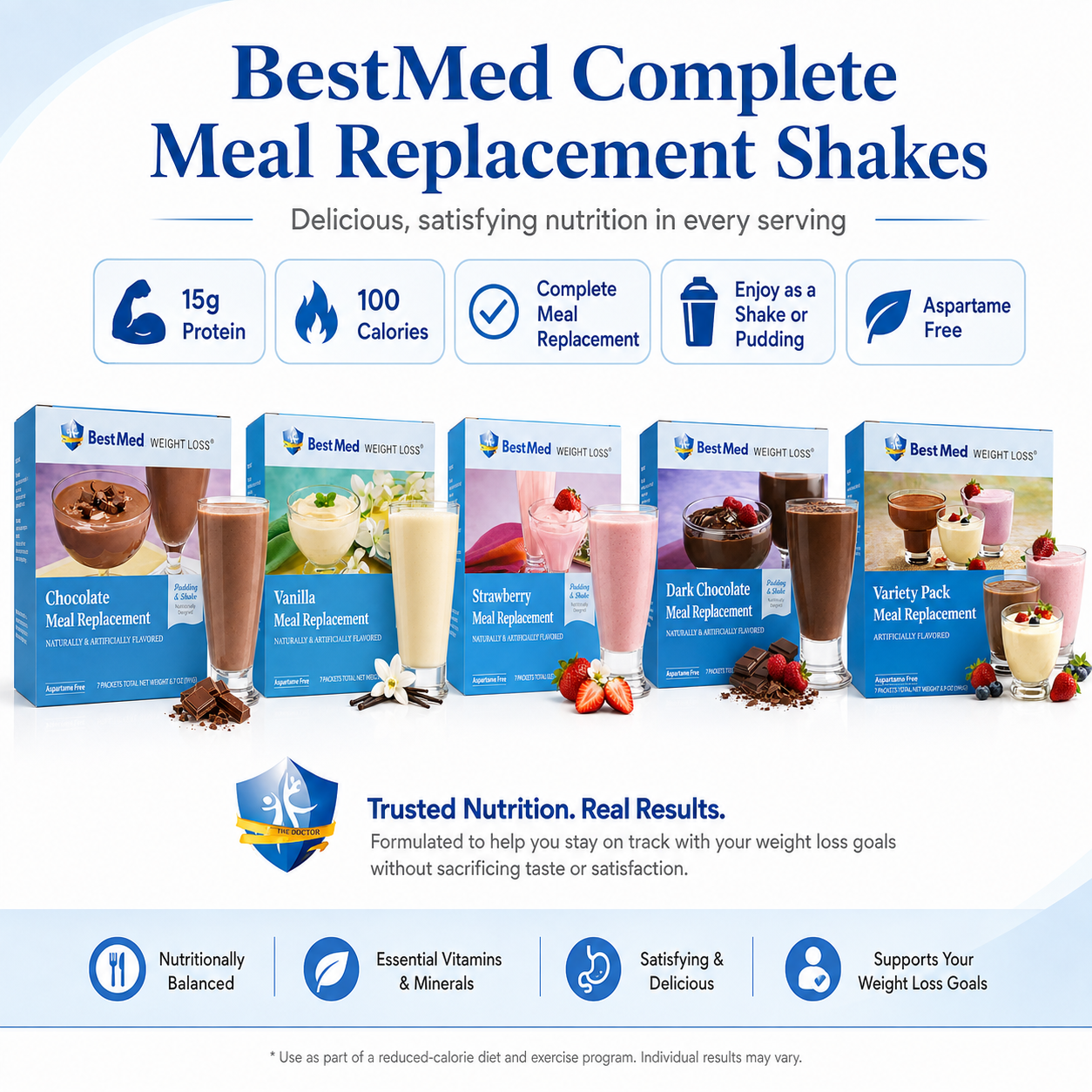 BestMed Dark Chocolate High-Protein Meal Replacement Shake Pudding & Shake (7ct)