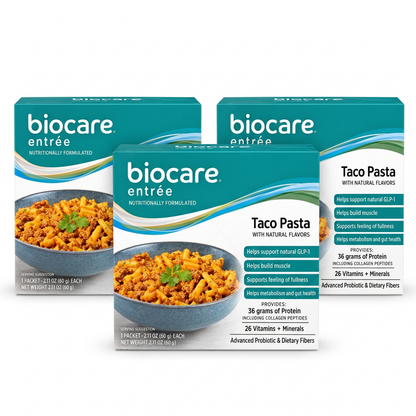 BioCare Taco Pasta Entree GLP-1 Support | 35g Protein | 3 Boxes, 15 Total Servings