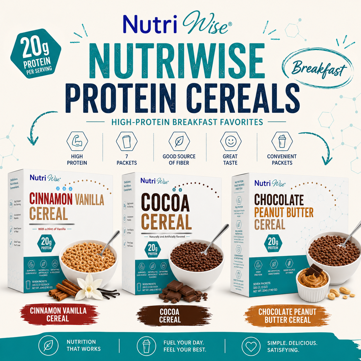 NutriWise Chocolate Peanut Butter Cereal (7ct)