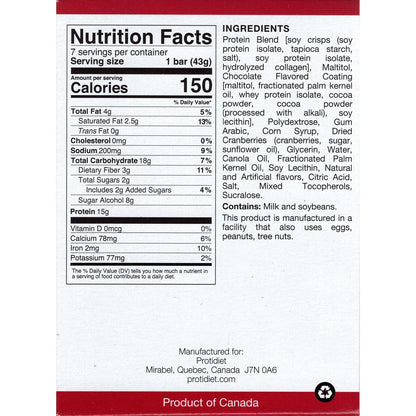 ProtiDIET Raspberry Dark Chocolate Bar (7ct)