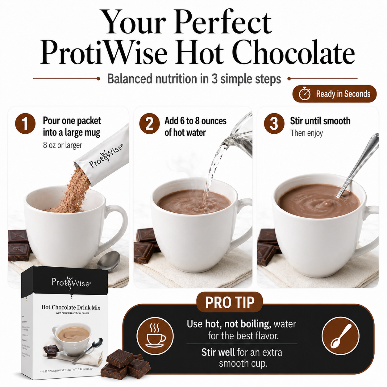 ProtiWise Hot Chocolate Drink | High-Protein (7ct)