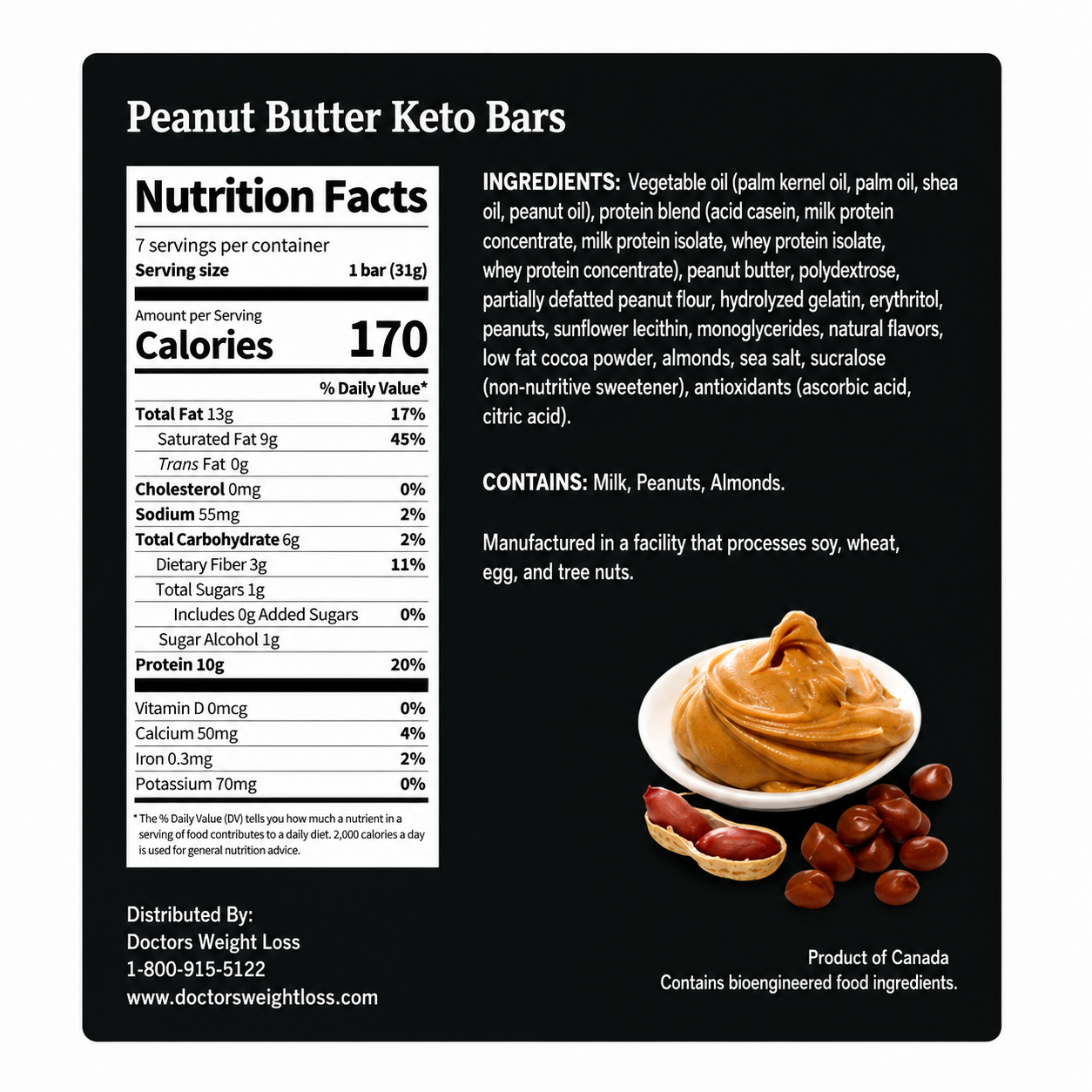 ProtiWise Peanut Butter Keto Diet-Friendly Protein Bars (7ct)