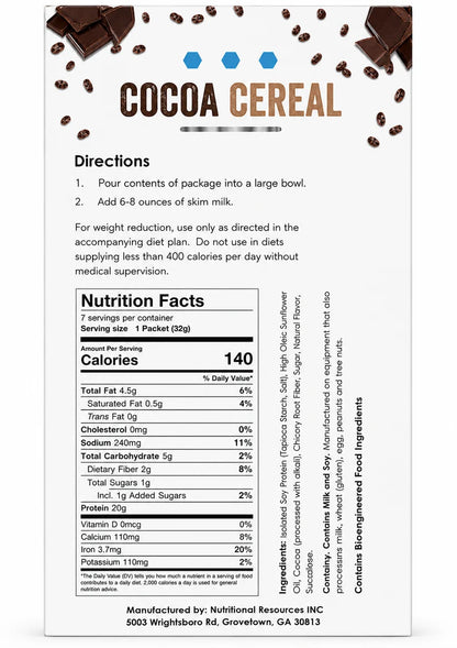 NutriWise Cocoa Cereal | 20g High-Protein Breakfast (7ct)