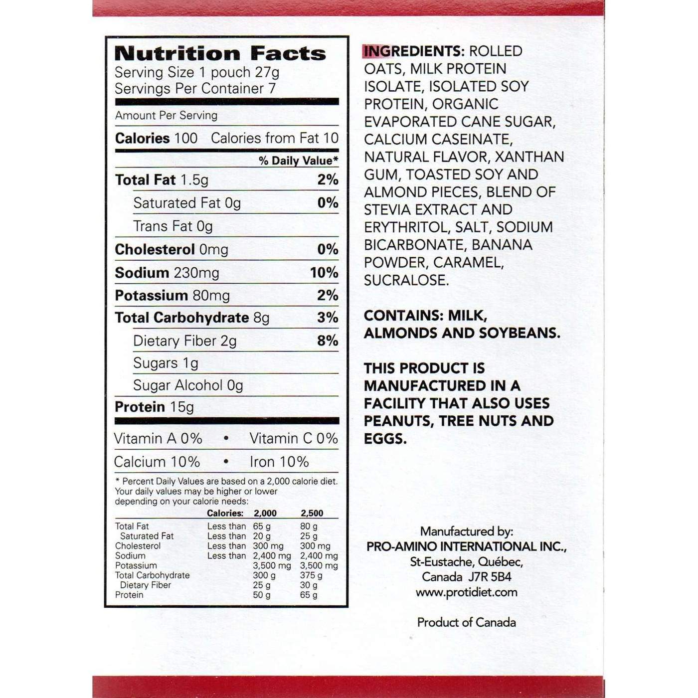 ProtiDiet - Banana Nut Oatmeal (7/Box) - Doctors Weight Loss